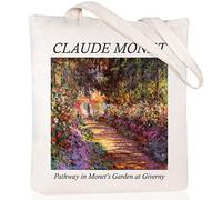 Andeiltech Canvas Tote Bag Aesthetic Cute Vintage Tote Bags Book Shoulder bag Gifts Reusable Grocery Bags for Women, Claude Monet_pathway in Garden, One Size, Aesthetic Canvas Reusable Grocery Tote