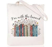 Andeiltech Canvas Tote Bag for Women Aesthetic Cute Cat Shopping Grocery Reusable Bags with Inner Zipper Women Gift, I'm With the Banned Tote, One Size