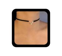 Andelaisi Boho Black Velvet Choker Necklace Vintage V Shape Necklace Black Suede Ribbon Collar Necklaces Gothic Short Velvet Letter V Necklaces Jewelry for Women