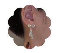 Andelaisi Boho Crystal Bow Tie Earrings Vintage CZ Bow Stud Earrings Gold Sparkly Bow Knot Earrings Personalized Rhinestone Bar Danging Earrings Jewelry for Women