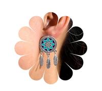 Andelaisi Boho Crystal Dream Catcher Stud Earrings Vintage CZ Dreamcatcher Earrings Ethnic Silver Flower Dreamcatcher Leaf Earrings Personalized Dream Catcher Statement Earrings Jewelry