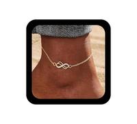 Andelaisi Boho Crystal Infinity Anklet Bracelet Vintage Number 8 Ankle Chain Gold Endless Love Symbol Foot Chain Summer Beach Link Foot Bracelet Accessories for Women, 1, Zinc, no gemstone