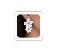 Andelaisi Boho Exaggerate Acrylic Flower Earrings Vintage Resin Flower Shape Stud Earrings White Flower Statement Earrings Multicolor Enamel Flower Earrings Jewelry for Women, Zinc, No Gemstone