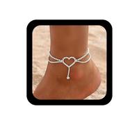 Andelaisi Boho Layered CZ Heart Ankle Bracelet Vintage Hollow Heart Ankle Chain Gold Crystal Love Foot Chain Adjustable Sparkly Tennis Link Bracelet Accessories for Women, Adjustable, Zinc, no