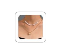 Andelaisi Boho Layered Heart Choker Necklace Vintage Pearl Crystal Necklace Gold Puffy Heart Pendant Necklace Love Heart Pearl Chain Necklace Jewelry for Women