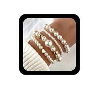 Andelaisi Boho Layered Pearl Hand Bracelet Vintage Heart Pearl Slave Chain Gold Beads Harness Chain Wristbands Multilayered Beaded Stretchy Bracelet Jewelry for Women, L, Zinc, no gemstone