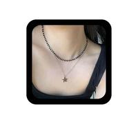Andelaisi Boho Layered Star Pendant Necklace Vintage Star Choker Necklace Black CZ Bead Chain Adjustable Celestial Beads Tiny Chain Jewelry for Women