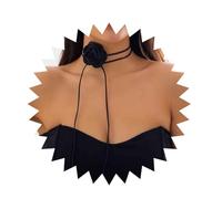 Andelaisi Boho Leather Flower Choker Necklace Vintage Leather Cord Choker Necklace Long Wrap Leather Necklace Choker Layered Suede Leather Necklace Wedding Party Jewelry for Women, Zinc, No Gemstone