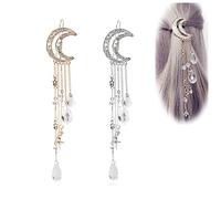 Andelaisi Boho Moon Hair Clip Crystal Tassel Hair Barrette Hollow Crescent Hair Clip Rhinestone Beads Dangle Hairpin Clip for Women and Girls Hair Accessory Headdress (Gold)