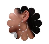Andelaisi Boho Open Large Circle Earrings Round Beaded Pearl Hoop Earrings Gold Pearl Huggies Hoop Earrings Retro Pearl Dangling Earrings Jewelry for Women and Girls (Smaller)