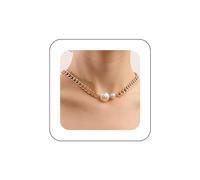 Andelaisi Boho Pearl Cuba Chain Necklace Vintage Oversized Pearl Choker Necklace Gold Pearl Chunky Chain Necklace Baroque Pearl Necklace Jewelry For Women