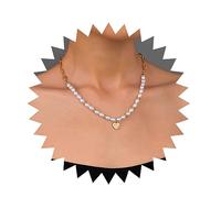 Andelaisi Boho Pearl Heart Pendant Necklace Vintage Stitching pearl Necklace Gold Love Heart Choker Necklace Mismatch Paper Clip Chain Necklace Jewelry for Women