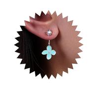 Andelaisi Boho Resin Flower Ear Jacket Earrings Vintage Green Flower CZ Stud Earrings Green Enamel Flower Stud Earrings Personalized Flower Lily Petal Earrings Jewelry for Women