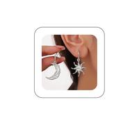 Andelaisi Boho Sun Moon Earrings Vintage Crescent Moon Dangle Earrings Gold Celestial Sun Drop Earrings Asymmetrical Moon Star Hoop Earrings Jewelry for Women, Zinc, No Gemstone
