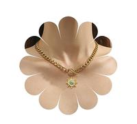 Andelaisi Boho Sunflower Choker Necklace Punk Chunky Cuban Chain Choker Necklace Gold Turquoise Sunburst Pendant Necklace Vintage Curb Chain Toggle Bar Clasp Necklace for Women