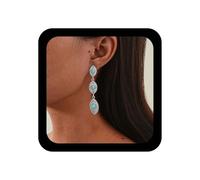 Andelaisi Boho Turquoise Long Drop Earrings Vintage Turquoise Dangle Earrings Blue Gemstone Long Studs Blue Natural Stone Stud for Women