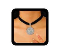 Andelaisi Boho Velvet Ribbon Choker Silver Medallion Coin Necklace Gothic Black Ribbon Necklace Vintage Skull Coin Collar for Women