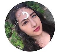 Andelaisi Moon Forehead Head Chain Moon Pendant Hair Chain Silver Crescent Headpiece Vintage Layered Hair Chain Wedding Head Piece Bridal Headdress Hair Accessories Jewelry for Women and Girls