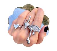 Andelaisi Punk Evil Eye Finger Rings Vintage Heart Sword Wrap Open Rings Silver Love Heart Open Knuckle Rings Gothic Adjustable Stacking Rings Jewelry for Women