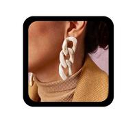 Andelaisi Punk Large Cuban Chain Earrings Vintage Paperclip Chain Huggie Earrings White Acrylic Circle Hoop Studs Earring Gothic Cable Link Dangle Earring Jewelry for Women, Zinc, No Gemstone