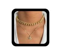 Andelaisi Punk Layered Angel Pendant Necklace Vintage Cupid Angel Choker Necklace Gold Cherub Guardian Chain Necklaces Cupid Aesthetic Cuban Chain Necklaces Jewelry for Women