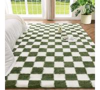 Andency 3x5 Ft Green and White Area Rug for Living Room Classic Checkered Shaggy Rug Non-Slip High Pile Soft Fluffy Rug Fuzzy Carpet Bedroom Kids Toddler Room Nursery Playroom, Cute Dorm Home Decor