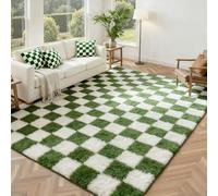 Andency 5x7 Ft Green and White Area Rug for Living Room Classic Checkered Shaggy Rug Non-Slip High Pile Soft Fluffy Rug Fuzzy Carpet Bedroom Kids Toddler Room Nursery Playroom, Cute Dorm Home Decor