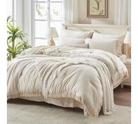 Andency Beige Comforter Set King Size with Sheets -7 Pieces Boho Tassel Bed in a Bag Soft Lightweight Bedding Sets, All Season Fringe Bed Set with Comforter, Sheets, Pillowcases & Shams