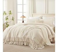 Andency Beige Twin Size Comforter Set, 2 Pieces Boho Lightweight Fluffy Ruffle Bedding Set & Collections, All Season Soft Microfiber Farmhouse Shabby Chic Bed Set for Kids (66x90In Comforter)