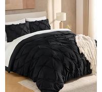 Andency Black Pinch Pleat Comforter Queen(90x90Inch), 3 Pieces(1 Pintuck Comforter and 2 Pillowcases) Pintuck Comforter Set, Microfiber All Season Down Alternative Bedding Set