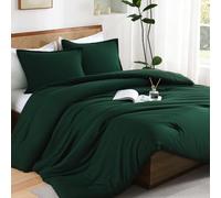 Andency Dark Emerald Green Queen Comforter Set, 3 Pieces Forest Hunter Green Boho Solid Bedding Sets, Soft Cozy Lightweight Down Alternative All Season Bed Set