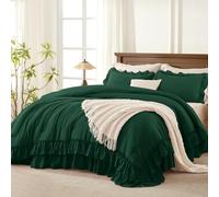 Andency Dark Green Ruffle California King Comforter Set, 3 Pieces
