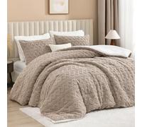 Andency Fluffy Sherpa King Comforter Set, Super Soft Khaki Fleece Warm Bedding for Winter, Luxury Jacquard Boho Thick Fuzzy Plush Bed Set 3 Pieces(1 Shaggy Comforter, 2 Pillowcases)