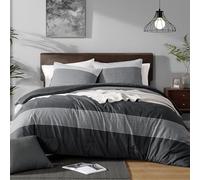 Andency Full Size Comforter Set,3 Pieces Black White Gray Patchwork Striped Comforter(79x90 Inch), Soft Microfiber Down Alternative Full Comforter Bedding Sets with Corner Loops