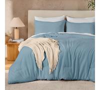Andency Grayish Blue Comforter Set Full, 3 Pieces Solid Boho Bedding Comforters & Sets, Lightweight Soft Microfiber Bed Comforter Set for All Season (79x90In Comforter & 2 Pillowcases)