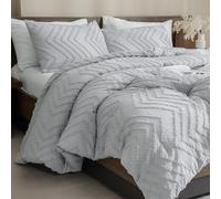 Andency King Comforter Silver Grey, Boho Grey Soft Warm Bedding Comforter Sets for King Size Bed Set, 3 Pieces Gray Cute Chevron Tufted Aesthetic Microfiber Lightweight Comforter Set