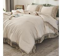 Andency King Size Comforter Set Beige, 3 Pieces Boho Tassel Lightweight Summer Soft Bedding Comforter Sets for King Bed, All Season Fluffy Fringe Bed Set (104x90In Comforter & 2 Pillowcases)
