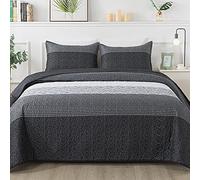 Andency King Size Quilt Set Black and White, 3 Pieces Grey Ultra Soft Lightweight Bedspreads & Coverlets Set, Patchwork Striped Quilted Bedding Sets for All Seasons (1 Quilt, 2 Pillow Shams)