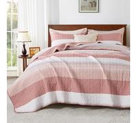 Andency King Size Quilt Set Blush Pink, 3 Pieces Summer Ultra Soft Lightweight Bedspreads & Coverlets Set, Patchwork Striped Quilted Bedding Sets for All Seasons (1 Quilt, 2 Pillow Shams)