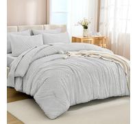 Andency Light Grey Super King Size Comforter Set with Sheets - 7 Pieces Bed in a Bag Boho Tufted Bedding Sets Fluffy Lightweight Super King Bed Set with Comforter, Sheets, Pillowcases & Shams