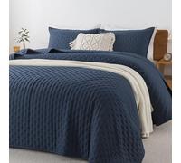Andency Navy Blue California King Size Quilt Bedding Set - 112x104 Inch, 3 Pieces Oversized Soft Lightweight Bedspread Coverlet & 2 Pillow Shams - Boho Summer Style for All Season