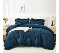 Andency Navy Blue Comforter Set King Size, 3 Pieces Boho Lightweight All Season Solid Bedding Comforters & Sets, Double Women Men Shabby Chic Bed Set(104x90In Comforter & 2 Pillowcases)