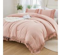 Andency Pink Comforter Set Queen, 3 Pieces Boho Tassel Lightweight Soft Bedding Comforter Sets, All Season Fluffy Fringe Bed Set (90x90In Comforter & 2 Pillowcases)