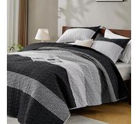 Andency Queen Quilt Bedding Set Black and White and Grey, 3 Pieces Patchwork Striped Ultra Soft Lightweight Bedspreads, Coverlets Set with 2 Pillow Shams for All Seasons (90"x96")