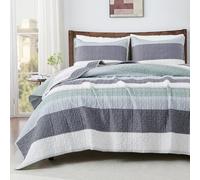 Andency Queen Quilt Bedding Set Sage Green, 3 Pieces Patchwork Mint Green Striped Ultra Soft Lightweight Bedspreads, Coverlets Set with 2 Pillow Shams for All Seasons (90"x96")