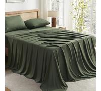 Andency Queen Sheets Set 100% Viscose Derived from Bamboo, Olive Green | Cooling Summer Sheets, Deep Pocket Up to 16", Silky Soft Hotel Luxury Breathable Bedding Sheets & Pillowcases