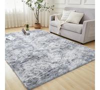 Andency Soft Area Rugs for Living Room Bedroom, 4x6 Non-Slip Fluffy Shag Carpet, Indoor Floor Fuzzy Shaggy Living Room Plush Rug for Kids Dorm Nursery Home Decor Aesthetic, Tie-Dyed Light Grey