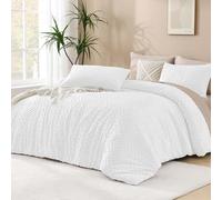 Andency White Comforter Set Queen Size, Boho Lightweight Fluffy Bedding Comforter Sets for Queen Bed, 3 Pieces Tufted Farmhouse Shabby Chic Bed Set for All Seasons(1 Comforter 90x90In, 2 Pillowcases)