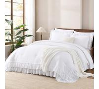 Andency White Comforter Set Queen Size, Lightweight Fluffy Farmhouse White Ruffle Bedding Set, Soft Microfiber All Season Shabby Chic Bed Comforter Set 3 Pieces(1 Ruffle Comforter 2 Pillowcases)