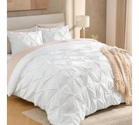Andency White Pinch Pleat Comforter Full(79x90Inch), 3 Pieces(1 Pintuck Comforter and 2 Pillowcases) Down Alternative Microfiber Comforter Bedding Set